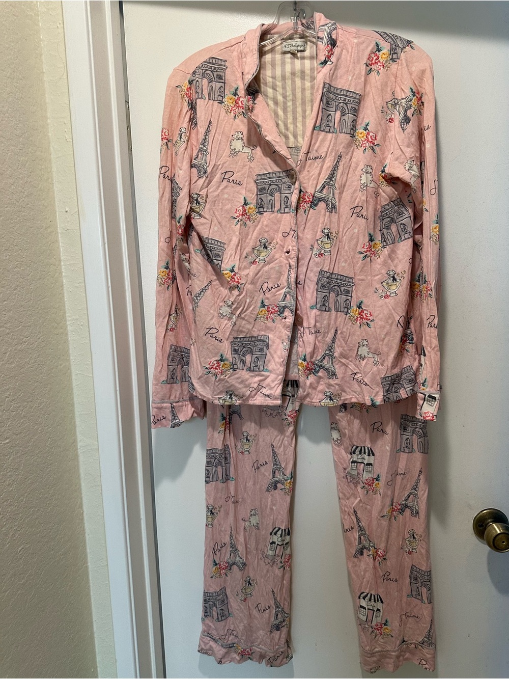 PJ Salvage Pink Paris Landmark Women’s Pajama Set Size Medium